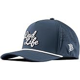 Branded Bills Dad Life Script Curved 5 Panel Hat for Men | Raised PVC rubber patch, breathable perforated side panels, Adjustable Rope Golf Hat Snapback