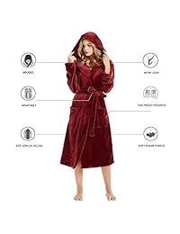 M&M Mymoon Womens Hooded Fleece Robe, Soft Plush Bathrobe for Womens, Fluffy Cute Long House Coat