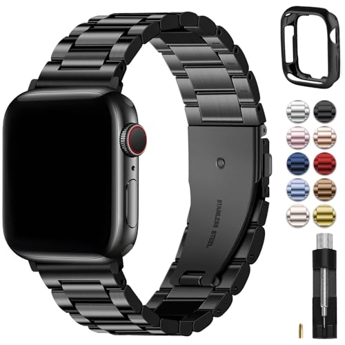 Fullmosa Compatible with Apple Watch Band 44mm 45mm 42mm, Stainless Steel iWatch Band for Apple Watch Se1/2/3 Series 9/8/7/6/5/4/3/2/1(Black, 42mm/44mm/45mm)