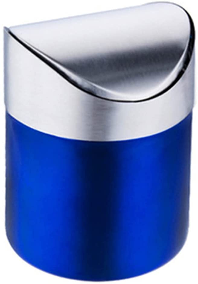 ETRAVEL Mini Desktop Bin, Brushed Stainless Steel Swing Trash Can, Small Desk Bin, Indoor Dustbin, 12 * 12 * 16.5CM, 1.5L (Dark Blue) for Office, Bathroom, Kitchen, Car, Waste Pods, Tea Bags