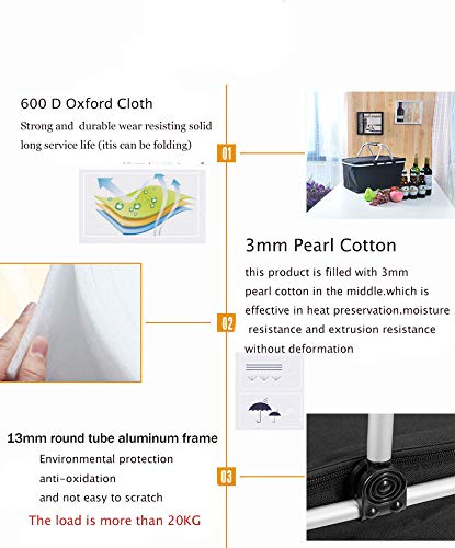 GGK-Outdoor-Folding -Waterproof -Picnic Ice Bag Insulated Picnic Basket - Strong Aluminum Frame (Black)