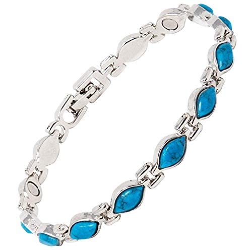 Ladies Magnetic Bracelet for Women Turquoise Blue Gem Stones & Jewellery Gift Box