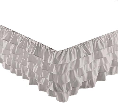 Chezmoi Collection Ella 15" Drop Multi Ruffle Waterfall Bed Skirt (Queen, Gray)