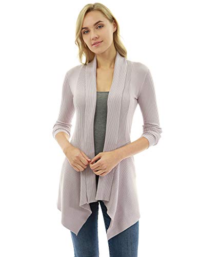 PattyBoutik Women Ribbed Cascading Open Cardigan (Pink Large)