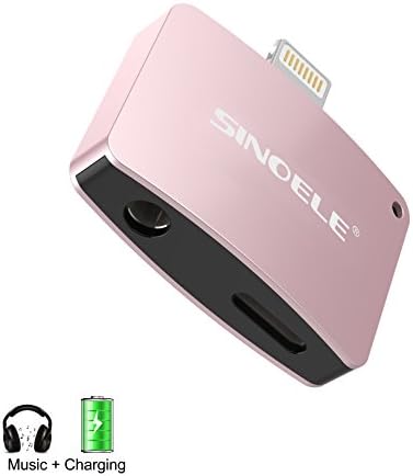 [Support iOS 10.2.1] SINOELE 2 in 1 Charging and Listening iPhone7/7Plus adapter ,lightning to 3.5 mm headphone jack adapter,No Calling Function and Music Control (Rose Gold)