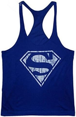 Moge Men's BodyBuilding Superman S Logo Tank Top Stringer Gym Shirt (XXL, Blue1)