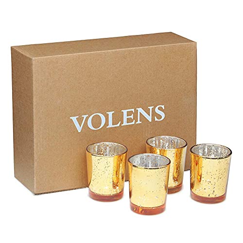 Volens Gold Votive Candle Holders Bulk, Mercury Glass Tealight Candle Holder Set of 12 for