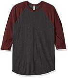 American Apparel Men's Poly-Cotton 3/4 Sleeve Raglan Shirt, Heather Black/Truffle, Medium