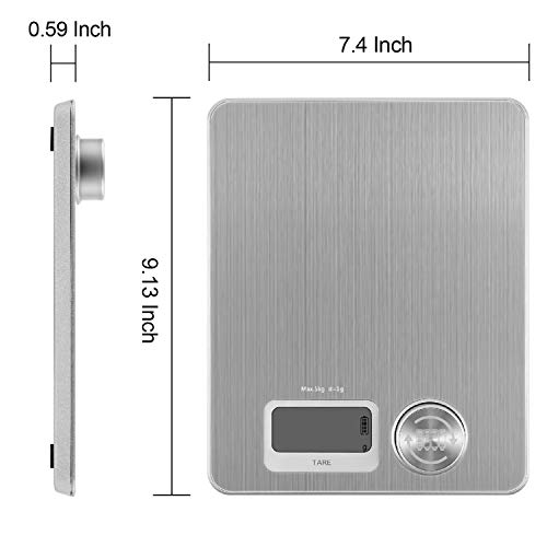 Food Weight Scale No Need Batteries Digital Kitchen Scale for Cooking Baking, Stainless Steel Scale with Tare Function Anti-Corrosion 11Lb （10g-5kg, Digital Food Scale Weight Grams and Ounces by CHAR - Thumbnail 2