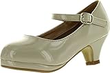 Forever Dana-63K Little Girl Kids Mid Heel Mary Jane Sandal PU Leather Dress Pumps Dancing Shoes