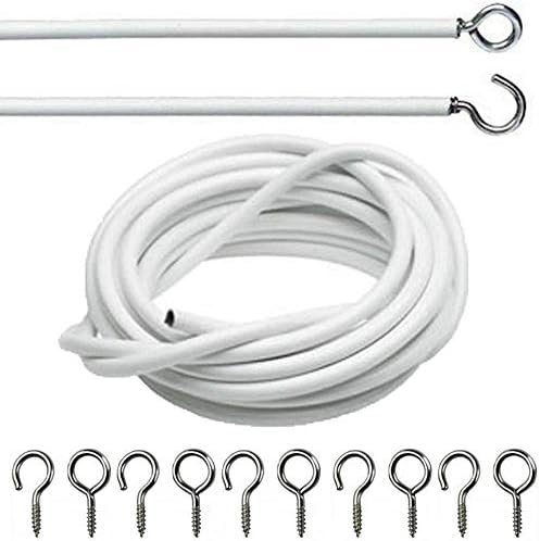 G4GADGET 2M Net Curtain Wire with 6 Hooks & 6 Eyes, Strong & Flexible Curtain Wire Kit for Net Curtains Windows, Wardrobes