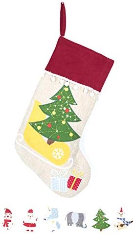 Beyond Your Thoughts New Christmas Stocking (Extra Large) Embroidered Linen Christmas Ornament For Family Decorations (17.5 Inch) Tree