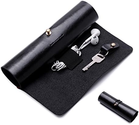 BoomYou Leather Wallet Roll Up Case Pen Case Storage Roll Bag Pencil Sleeve Keys Holder for Surface/iPad Touch Pen Data Cable Makeup - Leather Creative Personality Retro Style - Black