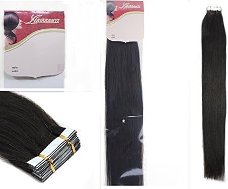 16''18''20''22'' 24'' Tape - In Real Human Hair Extensions Straight 17 Colors 20pcs Beauty Hair Style (24inch  70g/20pcs, 1B black with brown)
