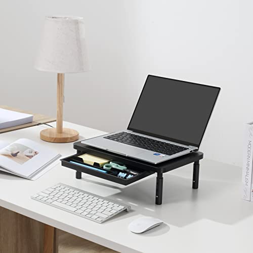ETHU Monitor Stand Riser, 3 Height Adjustable Monitor Stand with Storage Drawer Desk Organizer Ergonomic Stand for Computer Printer Laptop PC iMac Black
