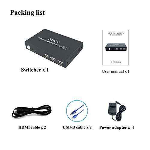 2 Port KVM Switch HDMI 2X1, Ultra HD 4K@60Hz, Support USB 2.0 Hub and Wireless Keyboard and Mouse, Hotkey Switch with 2 HDMI and 2 USB Cables