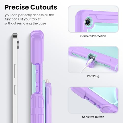Sanyetral Galaxy Tab A11+ Case, Heavy Duty Case for Samsung Galaxy Tab A11 Plus/A9 Plus 11'' 2025/2023, with Screen Protector, 360 Rotating Stand and Pencil Holder (Cyan + Purple)