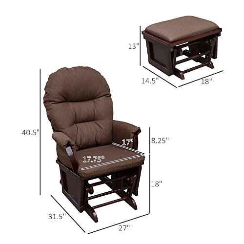 Nursery Glider Rocking Chair with Ottoman, Thick Padded Cushion Seating and Wood Base