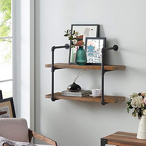 eclife Floating Shelves Bookcases 2 Tier Wall Mounted Rustic Pipe