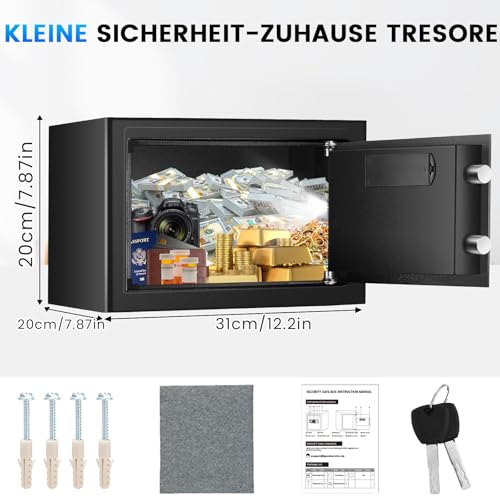 15L Safe Safe for Home, Fireproof Safe with Spare Key, Removable Shelf and Alarm System, Small Digital Safe with Combination Lock for Cash, Important Documents