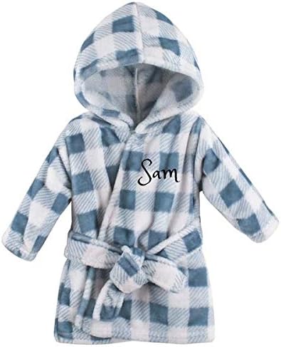Personalized Baby Bathrobe -Custom Monogram/Name Embroidered Gift/Present /Infant/Baby Shower or Birth Baby Robe & Bathrobe (Blue Patterned)