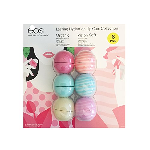 Eos Evolution of Smooth Lip Balm ~ Lasting Hydration Lip Care Collection 6-pack ~ Strawberry Sorbet, Sweet Mint, Vanilla Bean, Coconut Milk, Vanilla Mint, Honey Apple