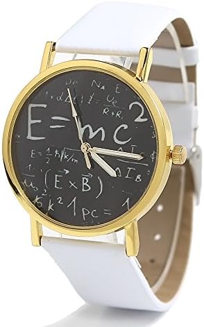 HACBIWA Unisex Einstein Formula E and MC Math Round Wrist Watch White