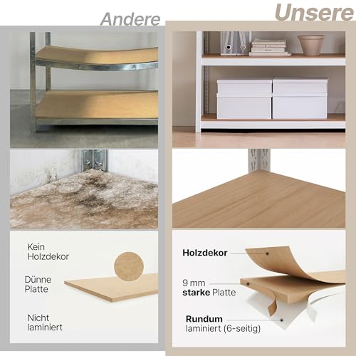 HOMEDANT House Premium Rolling Shelf, Heavy Duty Shelving with Wheels, Cellar Shelf, Storage Shelf, Household Shelf, Kitchen Shelf, Garage Shelf, 40 x 60 x 150 cm, Shelf with Laminate MDF Shelves, Adjustable Shelves, White