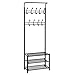 SONGMICS Entryway Coat Rack with Storage Shoe Rack Hallway Organizer 18 Hooks and 3-Tier Shelves Metal Black