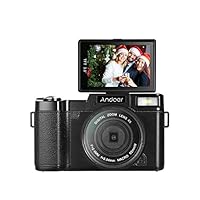 Andoer Digital Camera Vlogging Camcorder Full HD 1080P 24MP Video Camera 3.0 inch Rotatable LCD Screen Anti-shake 4X Digital Zoom with Retractable Flashlight and UV Filter