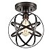 CLAXY Ecopower Industrial Spherical Ceiling Light Metal Globe Flush Mount Light Fixture with Cage