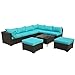 Rattaner Patio Furniture Set 4 PCS Outdoor Furniture Sets Patio Couch Outdoor Chairs Storage Dining Table Glass No-slip Cushions Waterproof Covers, Royal Blue