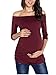 AnnAnn Womens Maternity Tunic Tops Off Shoulder 3/4Sleeve Classic Side Ruched T-shirt Pregnancy Clothes