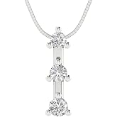 Clara Pucci 0.21 cttw White Sapphire White Gold-Plated Silver Necklace and Pendant for Women (18" Box Chain,Round Cut,2.9mm)