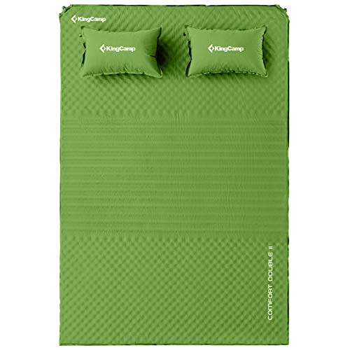 KingCamp Triple Zone Comfort Double Self Inflating 75D Micro Brushed Sleeping Pad Mattress with 2 Pillows (Green)