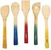 Colorful Bamboo Cooking Utensils - Wooden Serving Set | 5 Piece Utensil Set | Non Stick Wood Spoon & Spatula Gadgets For Kitchen | Cute Gift For Chefs