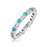 Bling Jewelry 925 Silver Simulated Blue Topaz CZ Eternity Birthstone Ring