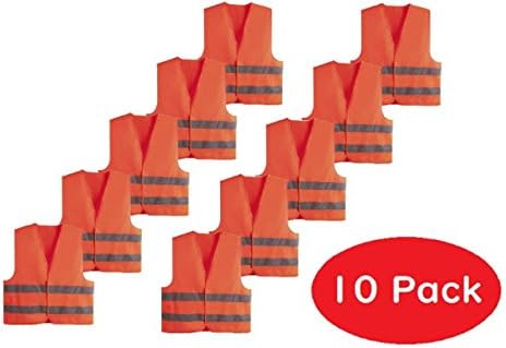 Gacchi High Visibility Safety Vest Reflective Strips Bright Neon Orange pack of 10 Bulk Buying