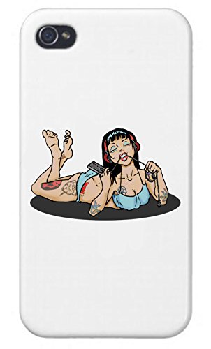 Apple iPhone Custom Case 5 / 5S White Plastic Snap On - Cute Sexy Gamer Lady in PJs With Controller Pin-Up