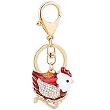 Aibearty Cute Red Chicken Shape Keychain Crystal Fashionable Car Accessories Birthday Gift