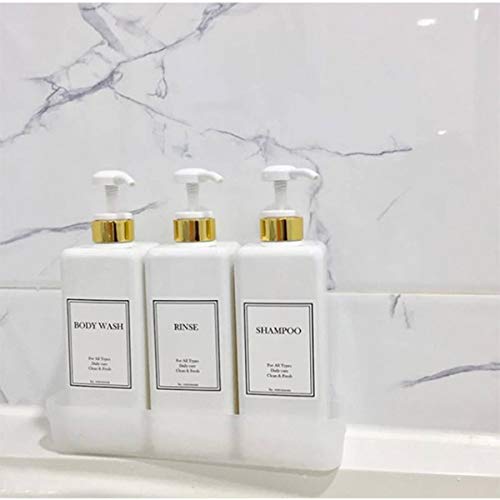 HARRA HOME Modern Gold Design Pump Bottle Set 27 oz Refillable Shampoo and Conditioner Dispenser Empty Shower Plastic Bottles with Pump for Bathroom Lotion Body wash Massage Oils, Pack of 3 (White) - Thumbnail 3