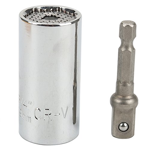 Breynet Universal Socket Wrench Set, Multi-function 7mm to 19 mm Sockets Ratchet Metric Wrench Power Drill Adapter Universal Professional Repair Tools (silver) - Thumbnail 2