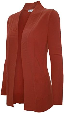 CIELO Women's Solid Basic Open Front Pockets Knit Sweater Cardigan