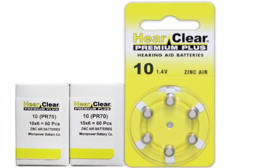 HearClear Hearing Aid Batteries Size 10, PR70 (120 Batteries)