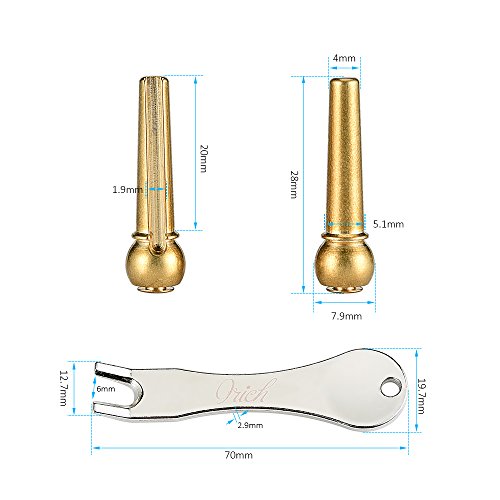 IRICH 6Pcs Guitar Bridge Pins, Brass Endpin with Guitar Bridge Endpin, 1Pcs Replacement Parts for Guitar