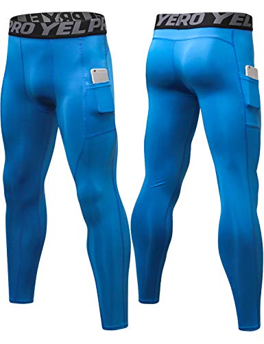 Lavento Men's Compression Pants Running Tights Leggings with Phone Pockets (3 Pack-3911 Black/Gray/Blue,Large) - Thumbnail 4
