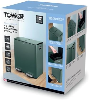 T838022FOR Pattumiera a pedale con due scomparti da 20 litri, corpo in acciaio al carbonio, due secchi interni, 40 l, verde foresta