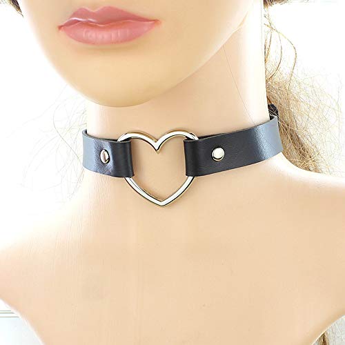 Jurxy-2-PCS-Collana-Girocollo-Cuore-Collare-Girocollo-in-Pelle-PU-Goth-Colletto-Punk-Rock-Rivetto-Misura-Regolabile-Nero