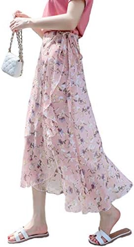フィオナマックール 花柄スカート 花柄スカート フリル フリルスカート シフォン シフォンスカート ロング丈 ロングスカート 花柄レディース ミモレ丈 マキシ マキシスカート マーメイドスカート カジュアル デート 通勤 通学 学生 ウエストゴム 大きいサイズ おおきいサイズ 巻きスカート ふんわり Aライン 春 夏 秋 冬 春夏 韓国風 韓国 韓国ファッション レディース ピンク S