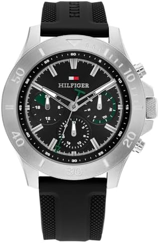 TOMMY HILFIGER MEN'S BLACK DIAL BLACK SILICONE STRAP WATCH - 1792111 ...